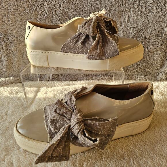 AGL Women's‎ Patent Leather Oversized Bow Platform Slip On Sneakers Size 8 39 - Picture 2 of 8